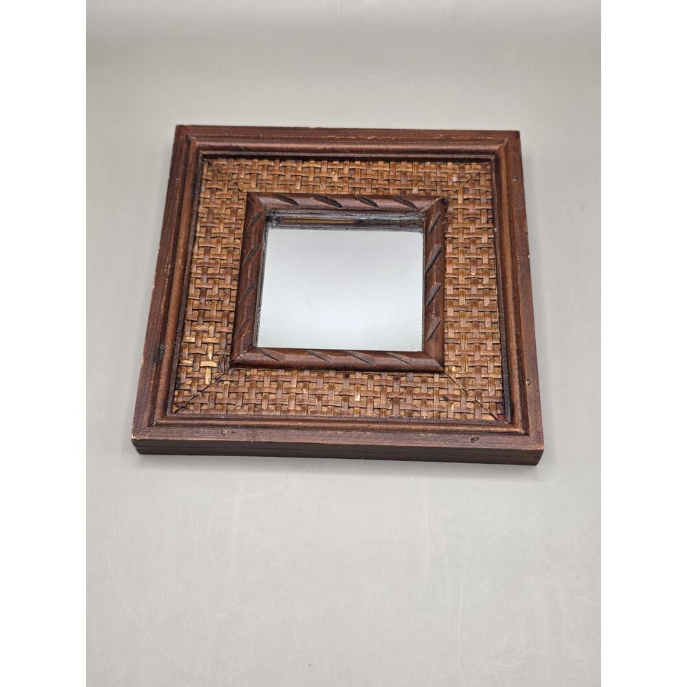 Vintage Intercontinental Art Square Mirror Compton Wood Embossed 6x6 Boho